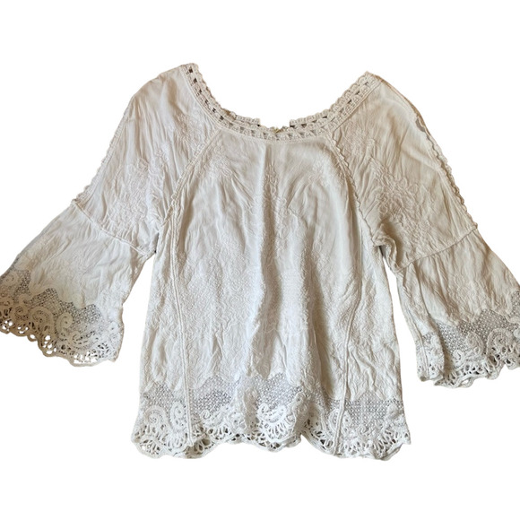 Boho Cold Shoulder White Lace Detail Blouse - Picture 1 of 12